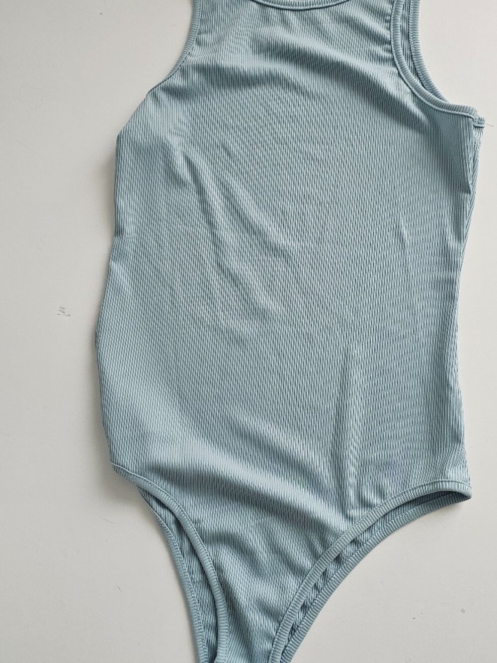 Women Ribbed Sleeveless Bodysuit Blue Size S NEW